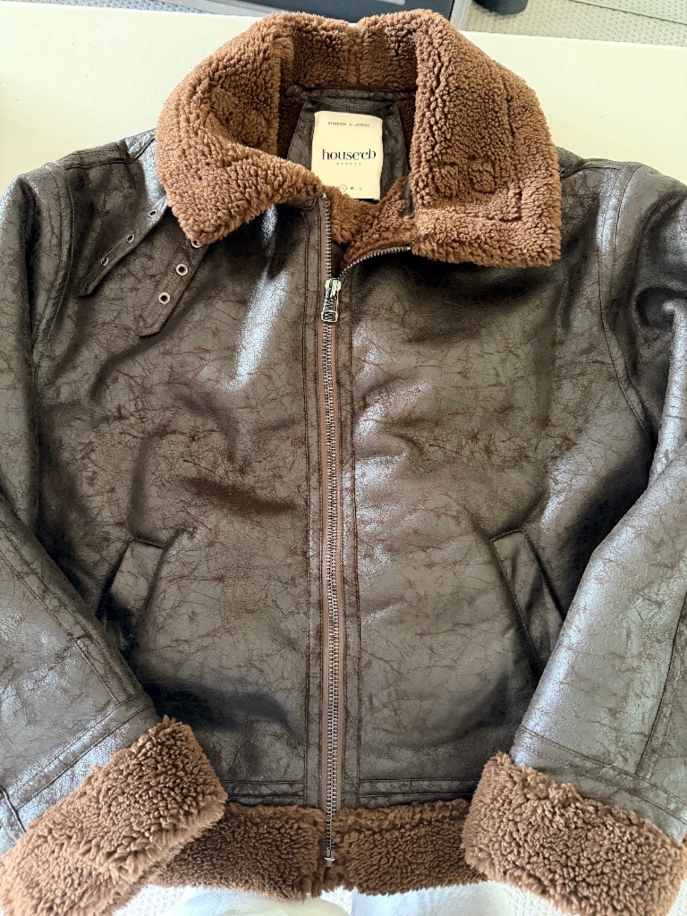 House of CB “Madden” Brown Vegan Shearling Aviator Jacket